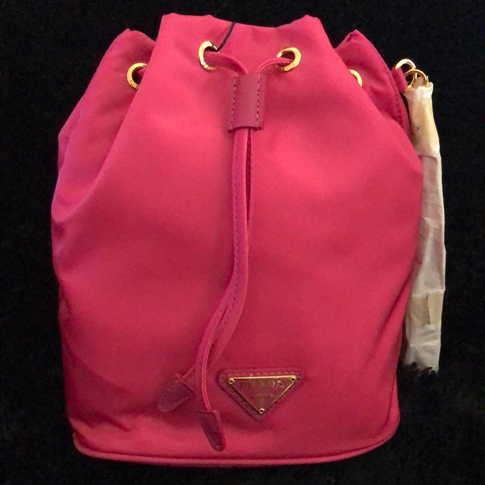 NWOT PRADA Vela Nylon Drawstring Pouch Bucket Bag